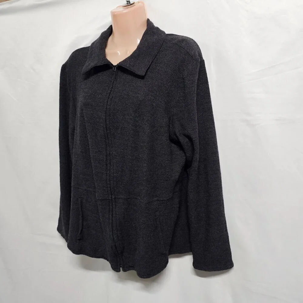 Eileen Fisher Full Zip 100 Wool Jacket Women Size 1X Dark Gray Pockets